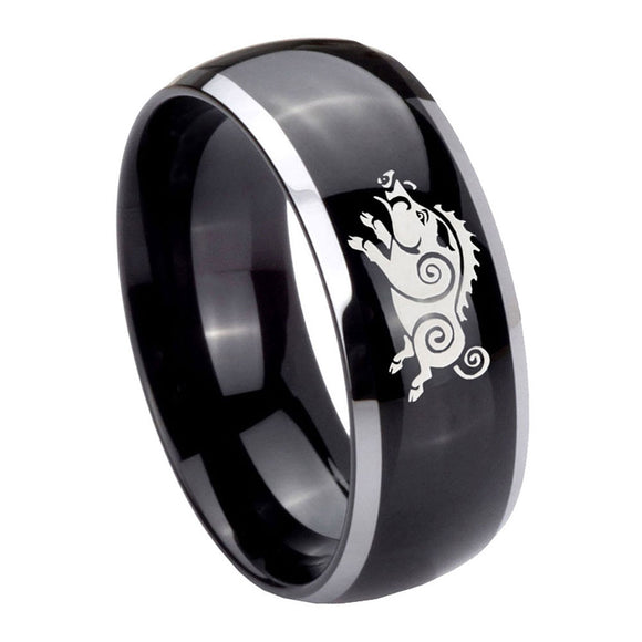 8mm-Wild-Boar-Dome-Glossy-Black-2-Tone-Tungsten-Mens-Wedding-Ring