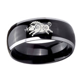 10mm-Wild-Boar-Dome-Glossy-Black-2-Tone-Tungsten-Carbide-Engraved-Ring