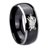10mm Wild Boar Dome Glossy Black 2 Tone Tungsten Carbide Engraved Ring