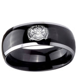 5, 8mm Masonic 32 Degree Freemason Dome Glossy Black 2 Tone Tungsten Ring