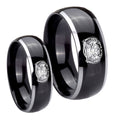 Masonic 32 Degree Freemason Dome Glossy Black 2 Tone Tungsten Matching Ring Set