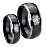 His and Hers Masonic 32 Degree Freemason Dome Glossy Black 2 Tone Tungsten Mens Promise Ring Set