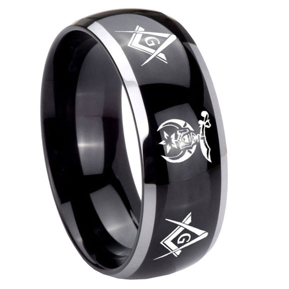 10mm-Masonic-Shriners-Dome-Glossy-Black-2-Tone-Tungsten-Carbide-Mens-Bands-Ring