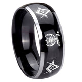 His Hers Masonic Shriners Dome Glossy Black 2 Tone Tungsten Engraved Ring Set