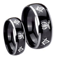 Masonic Shriners Dome Glossy Black 2 Tone Tungsten Wedding Band Set