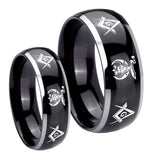 His Hers Masonic Shriners Dome Glossy Black 2 Tone Tungsten Engraved Ring Set