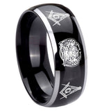 8mm-Masonic-32-Design-Dome-Glossy-Black-2-Tone-Tungsten-Men's-Engagement-Band