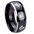 10mm Masonic 32 Design Dome Glossy Black 2 Tone Tungsten Carbide Rings for Men