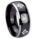 10mm Masonic 32 Design Dome Glossy Black 2 Tone Tungsten Carbide Rings for Men