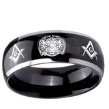 5, 8mm Masonic 32 Design Dome Glossy Black 2 Tone Tungsten Men's Engagement Band