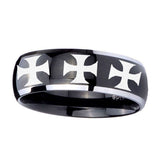 10mm-Multiple-Maltese-Cross-Dome-Glossy-Black-2-Tone-Tungsten-Men's-Band-Ring