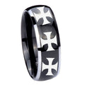 8mm Multiple Maltese Cross Dome Glossy Black 2 Tone Tungsten Ring