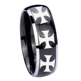 8mm Multiple Maltese Cross Dome Glossy Black 2 Tone Tungsten Wedding Band Ring