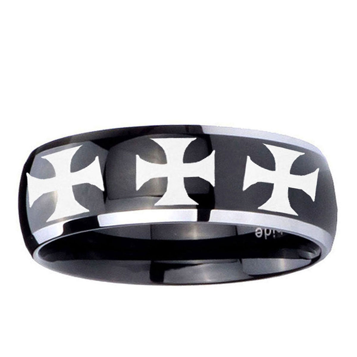 5mm Multiple Maltese Cross Dome Glossy Black 2 Tone Tungsten Ring