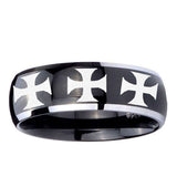 10mm Multiple Maltese Cross Dome Glossy Black 2 Tone Tungsten Ring