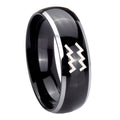 8mm Aquarius Horoscope Dome Glossy Black 2 Tone Tungsten Ring