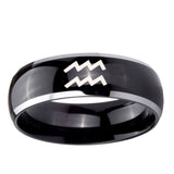 10mm Aquarius Horoscope Dome Glossy Black 2 Tone Tungsten Ring