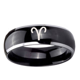 5, 8mm Aries Zodiac Dome Glossy Black 2 Tone Tungsten Ring