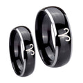 Aries Zodiac Dome Glossy Black 2 Tone Tungsten Bridal Set Rings