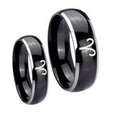 His Hers Aries Zodiac Dome Glossy Black 2 Tone Tungsten Wedding Band Mens Set