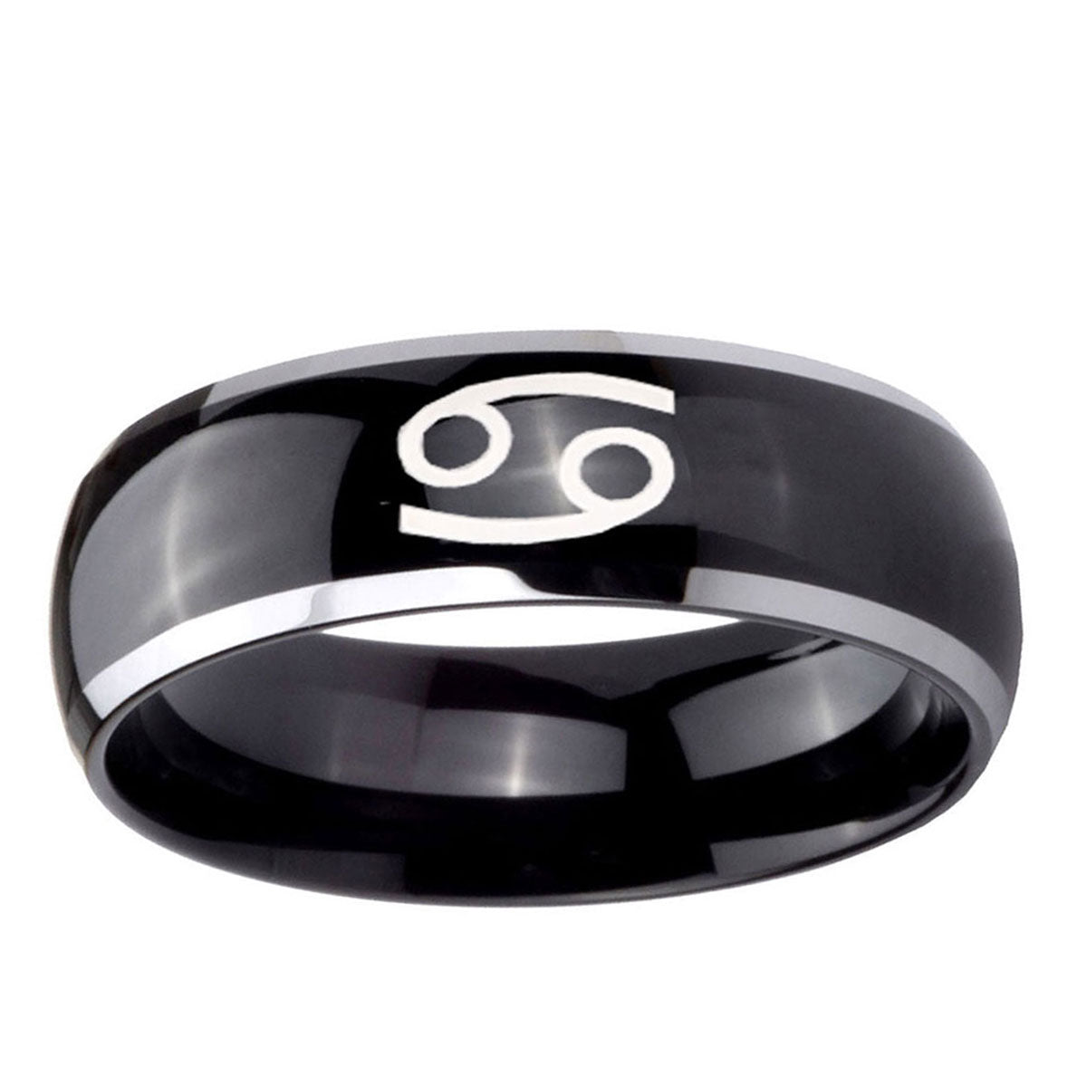 5mm Cancer Horoscope Dome Glossy Black 2 Tone Tungsten Ring