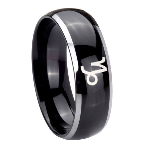 10mm-Capricorn-Zodiac-Dome-Glossy-Black-2-Tone-Tungsten-Men's-Bands-Ring