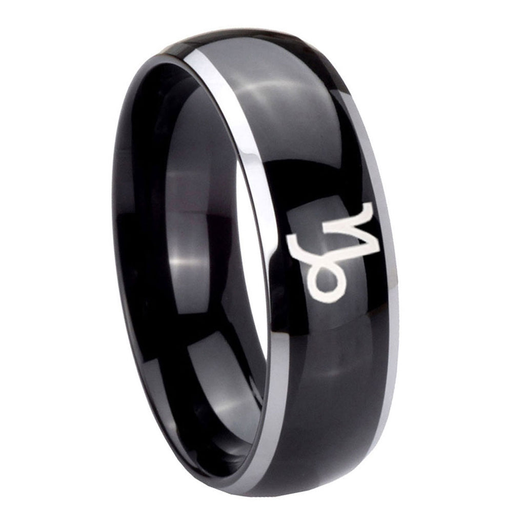 8mm Capricorn Zodiac Dome Glossy Black 2 Tone Tungsten Ring