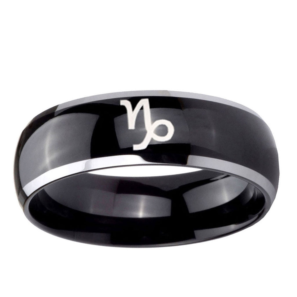 5mm Capricorn Zodiac Dome Glossy Black 2 Tone Tungsten Ring
