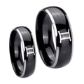 Gemini Zodiac Dome Glossy Black 2 Tone Tungsten Couple Rings