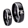 Pisces Zodiac Dome Glossy Black 2 Tone Tungsten Mens Band Set