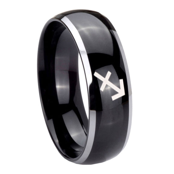 8mm-Sagittarius-Zodiac-Dome-Glossy-Black-2-Tone-Tungsten-Wedding-Engraving-Ring