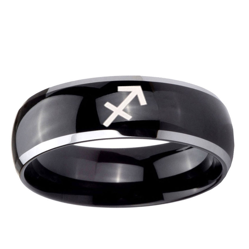 5mm Sagittarius Zodiac Dome Glossy Black 2 Tone Tungsten Ring