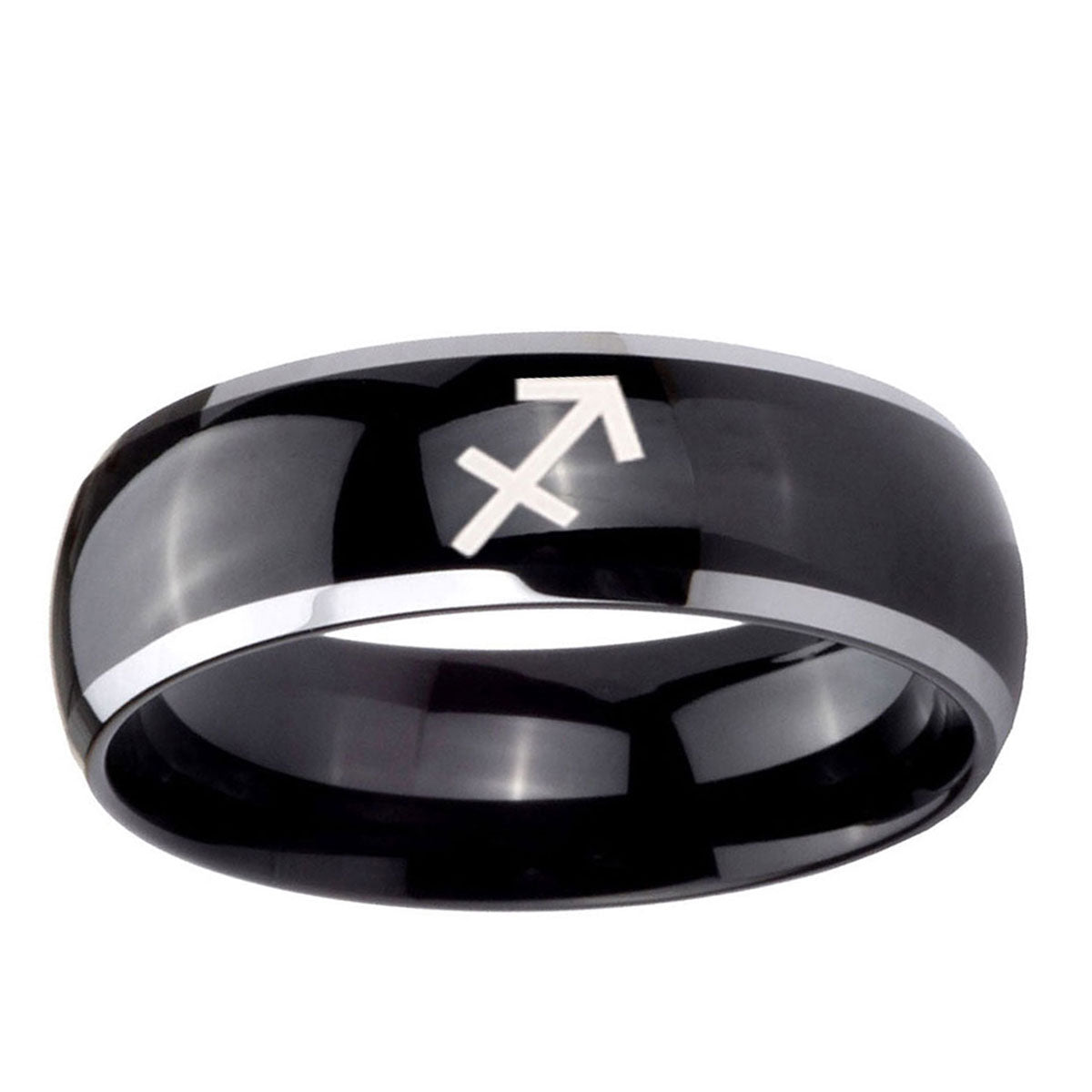5mm Sagittarius Zodiac Dome Glossy Black 2 Tone Tungsten Ring