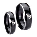 Sagittarius Zodiac Dome Glossy Black 2 Tone Tungsten Bridal Ring Set