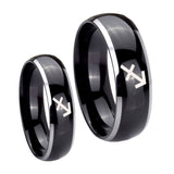 His Hers Sagittarius Zodiac Dome Glossy Black 2 Tone Tungsten Custom Mens Ring Set