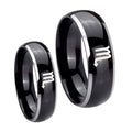 Scorpio Horoscope Dome Glossy Black 2 Tone Tungsten Bridal Set Ring