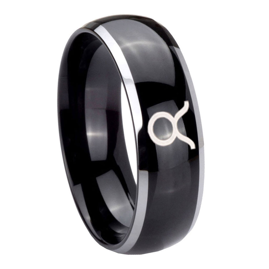 8mm Taurus Horoscope Dome Glossy Black 2 Tone Tungsten Bands