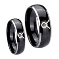 Taurus Horoscope Dome Glossy Black 2 Tone Tungsten Wedding Ring Set