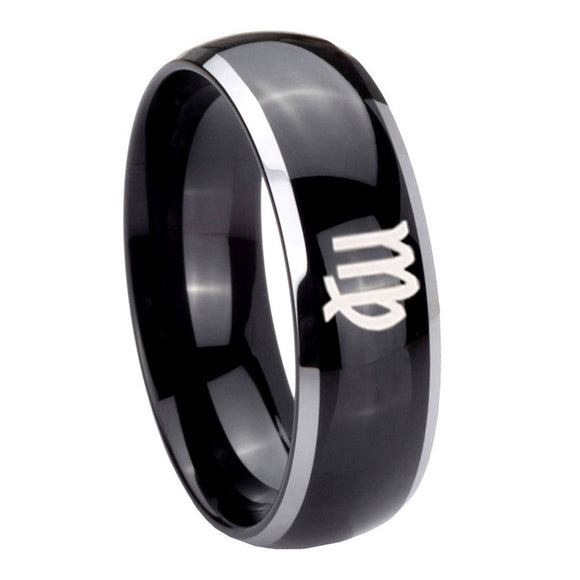 8mm-Virgo-Zodiac-Dome-Glossy-Black-2-Tone-Tungsten-Carbide-Custom-Mens-Ring