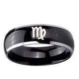 5, 8mm Virgo Zodiac Dome Glossy Black 2 Tone Tungsten Ring