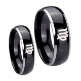 His Hers Virgo Zodiac Dome Glossy Black 2 Tone Tungsten Engraved Ring Set