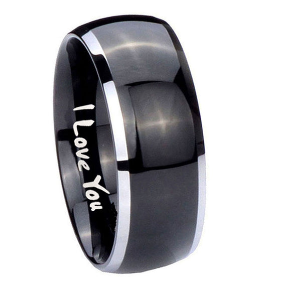 8mm-I-Love-You-Dome-Glossy-Black-2-Tone-Tungsten-Carbide-Men's-Engagement-Band