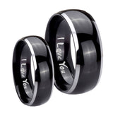 His Hers I Love You Dome Glossy Black 2 Tone Tungsten Men's Wedding Ring Set