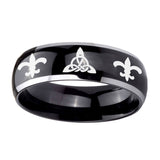 8mm-Celtic-Triangle-Fleur-De-Lis-Dome-Glossy-Black-2-Tone-Tungsten-Men's-Ring