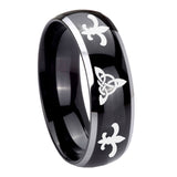 10mm Celtic Triangle Fleur Delis Dome Glossy Black 2 Tone Tungsten Promise Ring