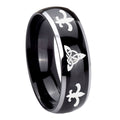 8mm Celtic Triangle Fleur-De-Lis Dome Glossy Black 2 Tone Tungsten Ring