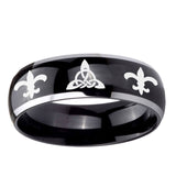 10mm Celtic Triangle Fleur-De-Lis Dome Glossy Black 2 Tone Tungsten Promise Ring