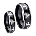 Celtic Triangle Fleur De Lis Dome Glossy Black 2 Tone Tungsten His and Hers