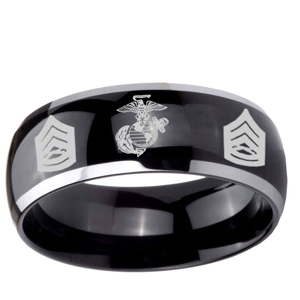 5mm Marine Army Sergeant Dome Glossy Black 2 Tone Tungsten Ring