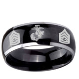10mm Marine Army Sergeant Dome Glossy Black 2 Tone Tungsten Men's Promise Rings